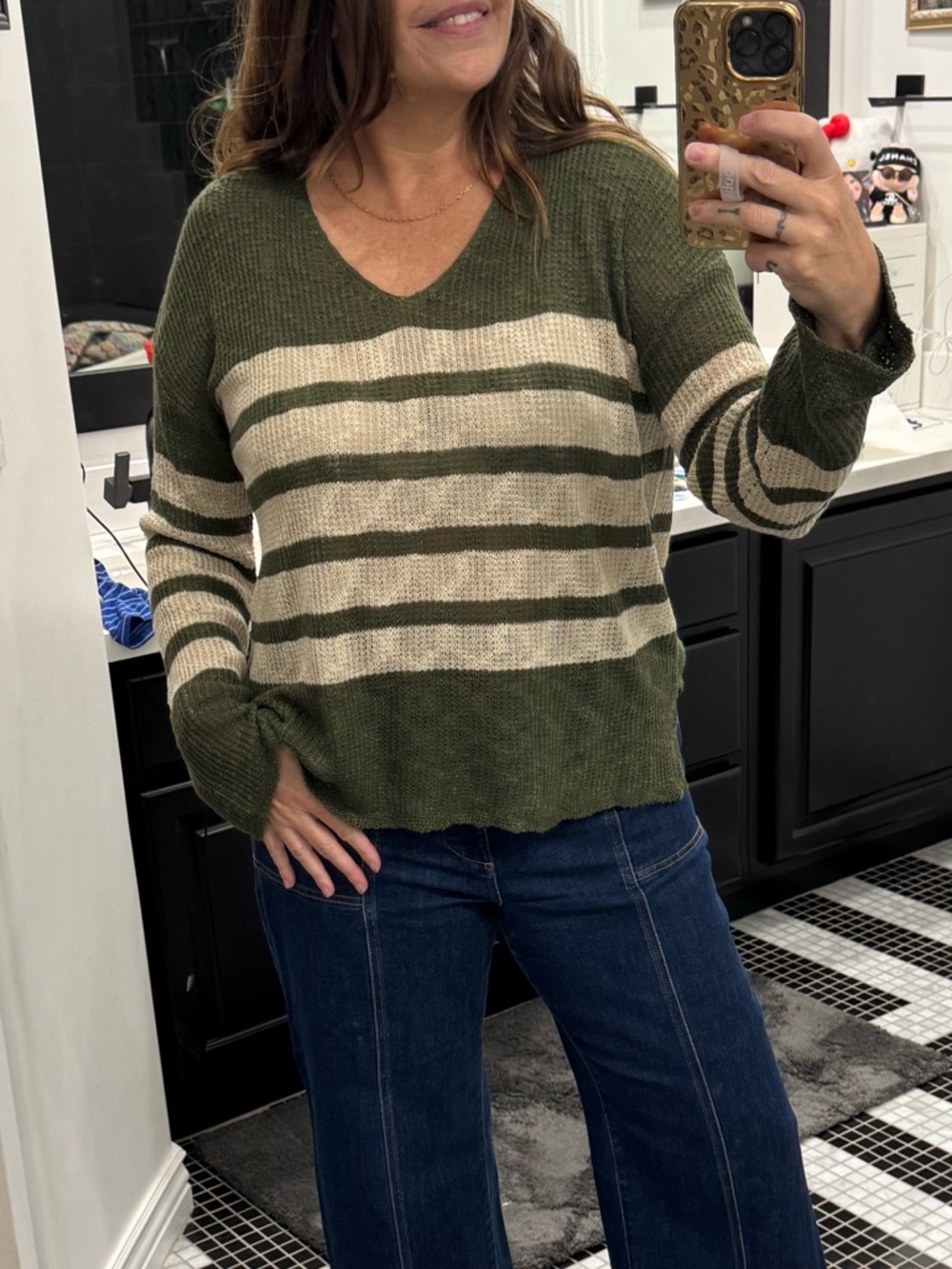 NWT Wishlist Olive Green Striped Knit Sweater | Cozy Soft Pullover - Picture 2 of 4